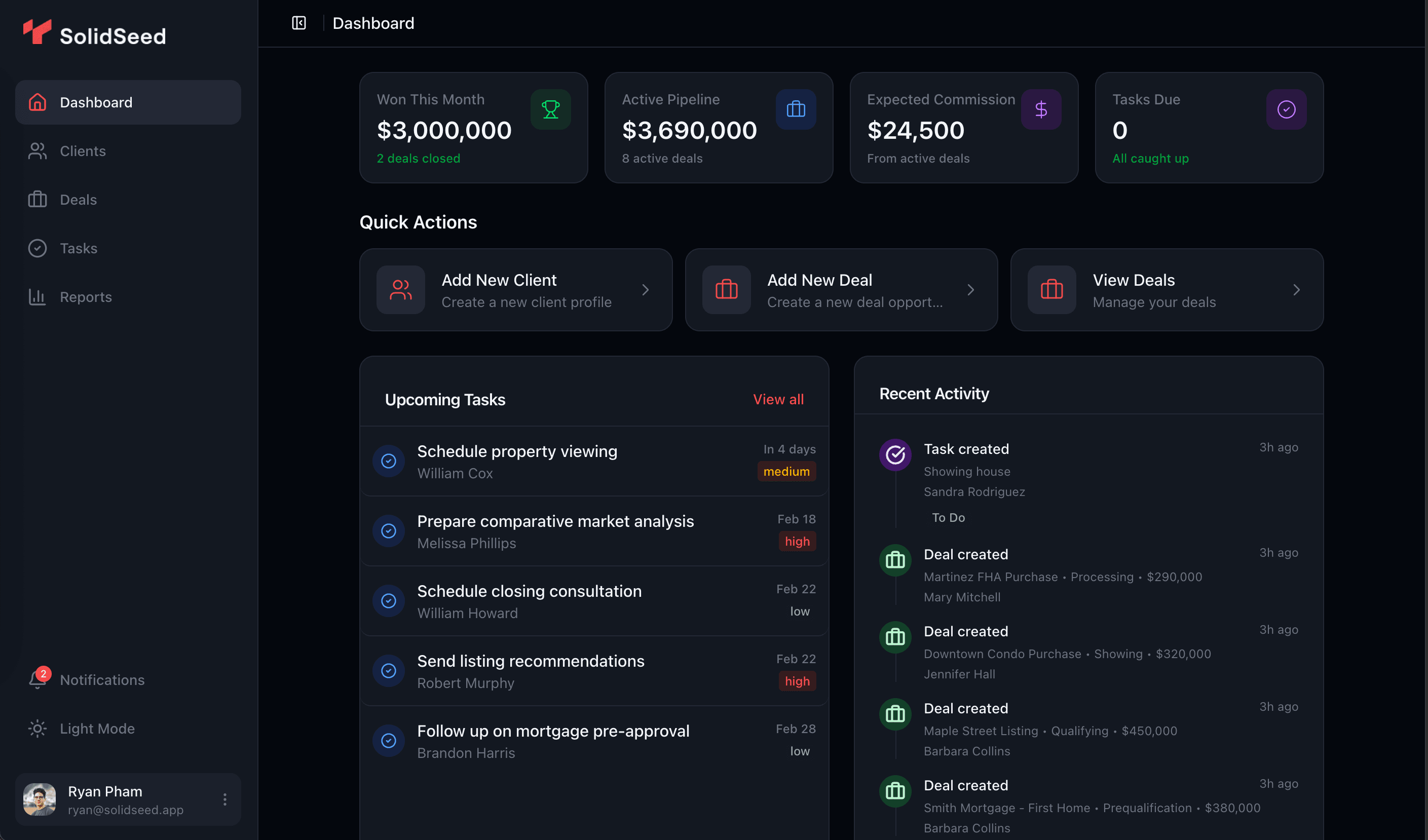 SolidSeed main dashboard